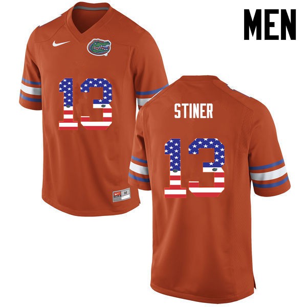 Florida Gators Men #13 Donovan Stiner College Football Jersey USA Flag Fashion Orange